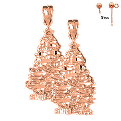14K or 18K Gold 28mm Christmas Tree Earrings