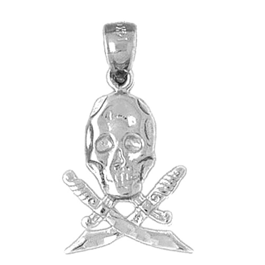 Sterling Silver Skull With Swords Pendant