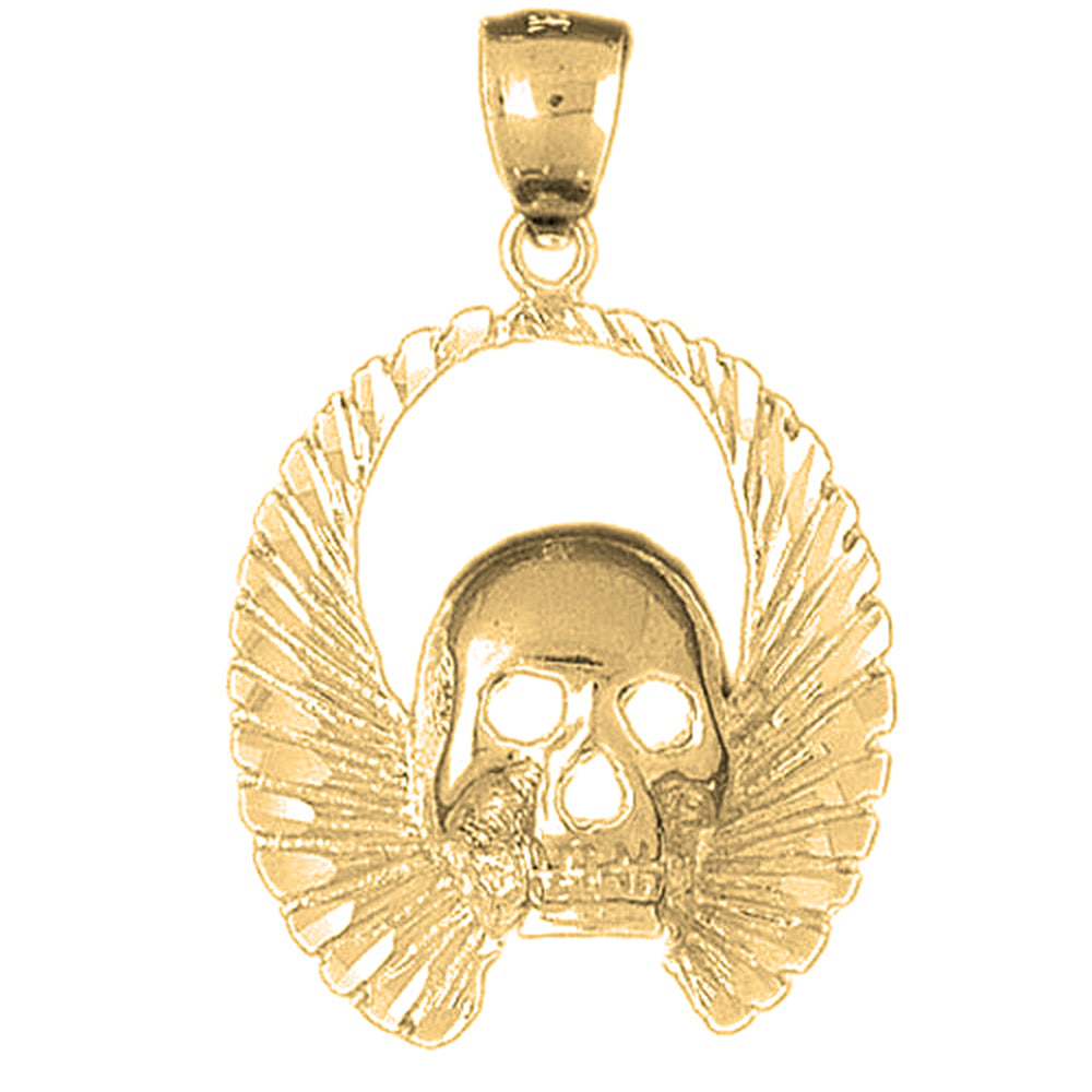 Yellow Gold-plated Silver Skull With Wings Pendant