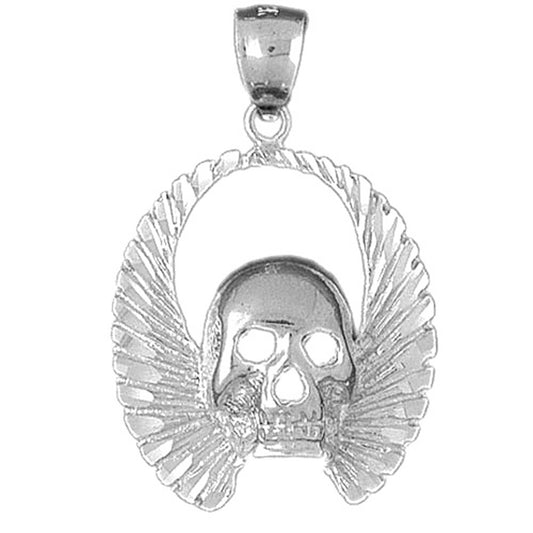 Sterling Silver Skull With Wings Pendant