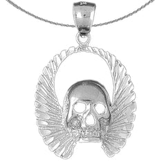 Sterling Silver Skull With Wings Pendant (Rhodium or Yellow Gold-plated)