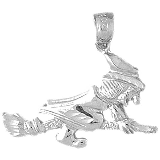 Sterling Silver Witch On Broom Pendant