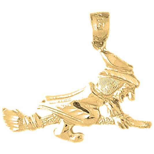 Yellow Gold-plated Silver Witch On Broom Pendant