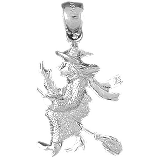 Sterling Silver Witch On Broom Pendant