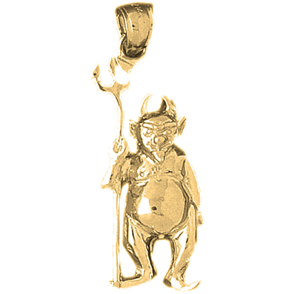 Yellow Gold-plated Silver Devil With Pitch Fork Pendant