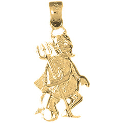 Yellow Gold-plated Silver Devil With Pitch Fork Pendant