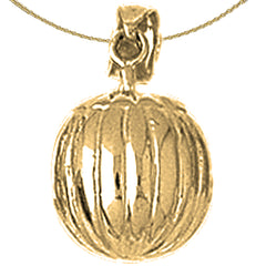 Sterling Silver 3D Pumpkin Pendant (Rhodium or Yellow Gold-plated)