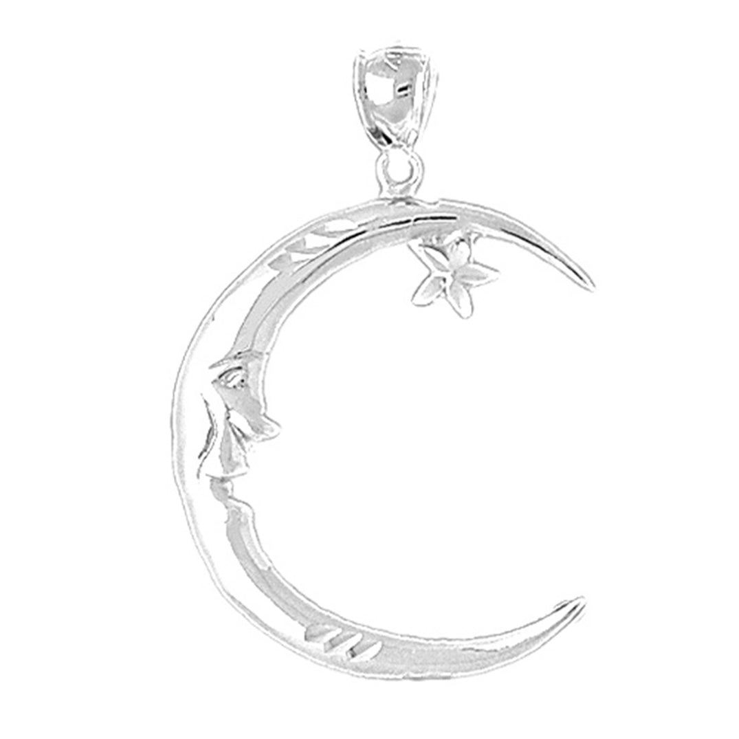 Sterling Silver Moon With Star Pendant