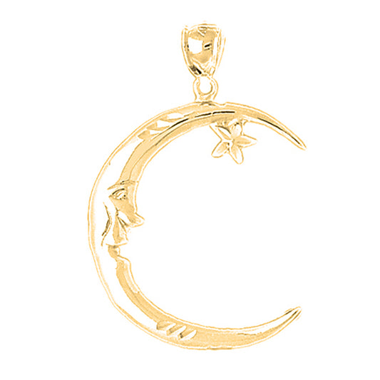 10K, 14K or 18K Gold Crescent Moon Face With Star Pendant