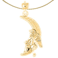 Sterling Silver Moon With Angel Pendant (Rhodium or Yellow Gold-plated)