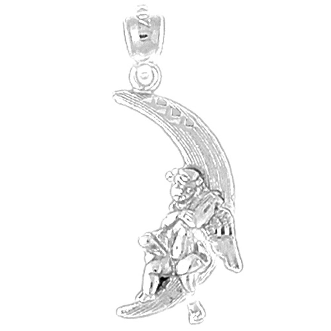 Sterling Silver Moon With Angel Pendant