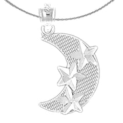 Sterling Silver Moon With Star Pendant (Rhodium or Yellow Gold-plated)