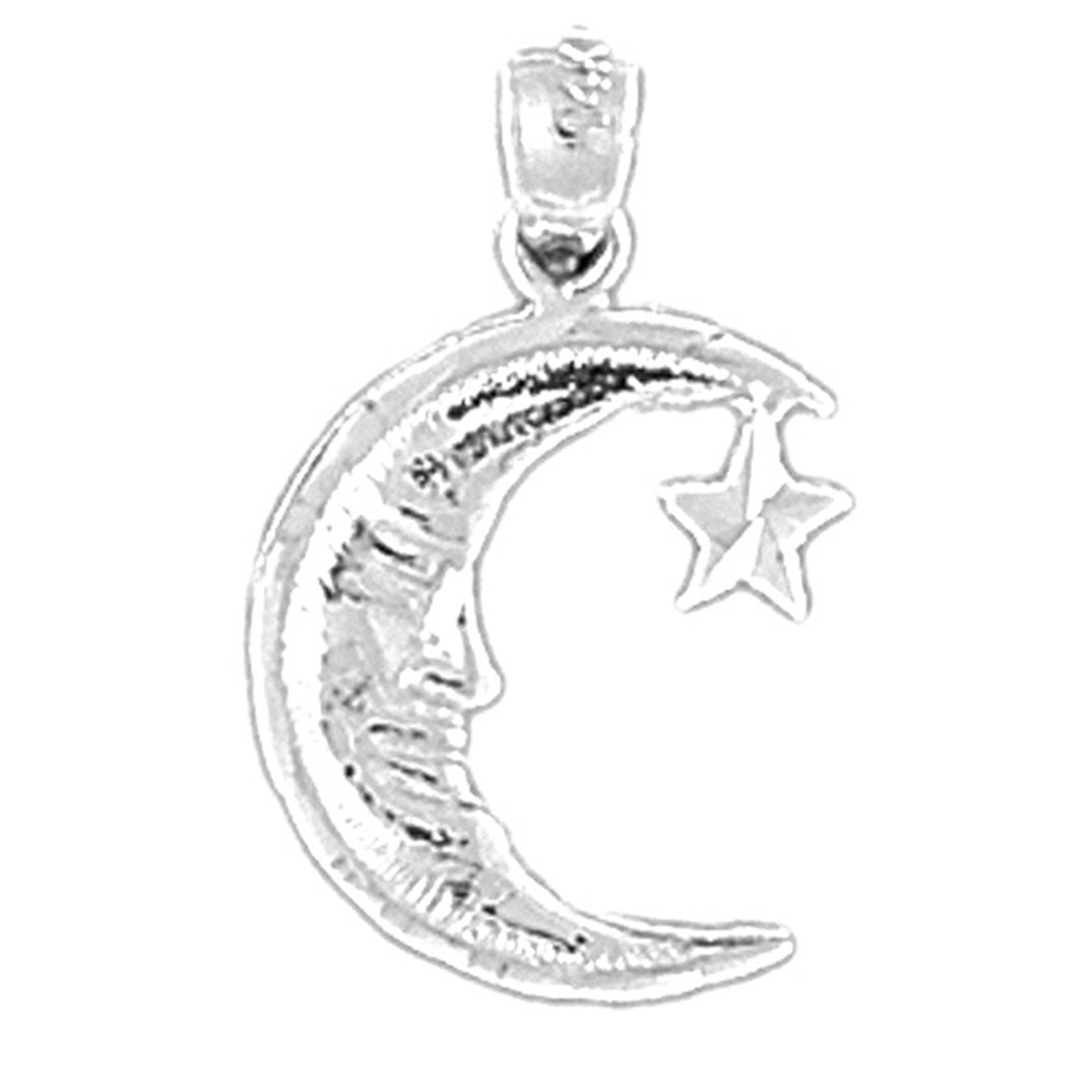 Sterling Silver Moon With Star Pendant