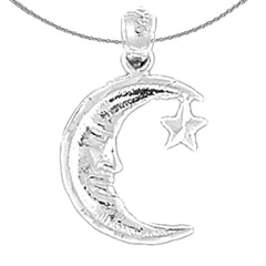 Sterling Silver Moon With Star Pendant (Rhodium or Yellow Gold-plated)