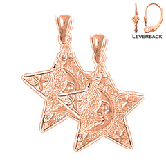 14K or 18K Gold 26mm Moon And Star Earrings