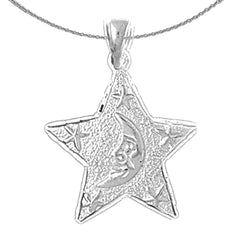 Sterling Silver Moon And Star Pendant (Rhodium or Yellow Gold-plated)