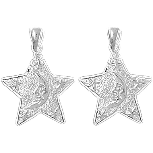 Sterling Silver 26mm Moon And Star Earrings