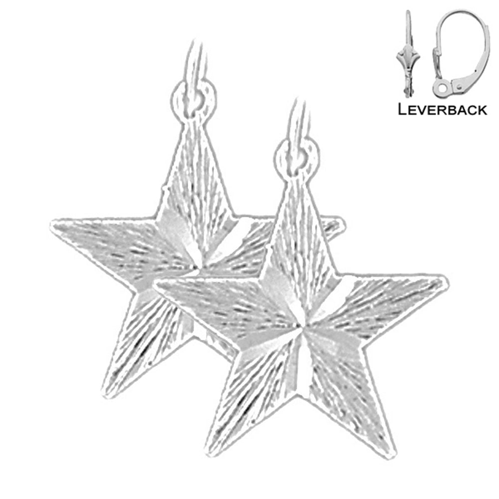 Sterling Silver 19mm Star Earrings (White or Yellow Gold Plated)