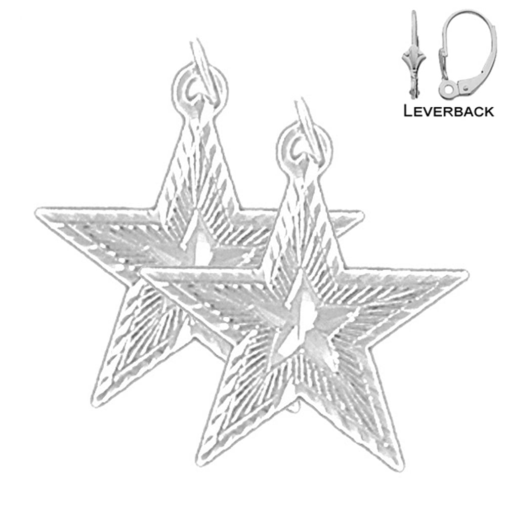 Sterling Silver 21mm Star Earrings (White or Yellow Gold Plated)