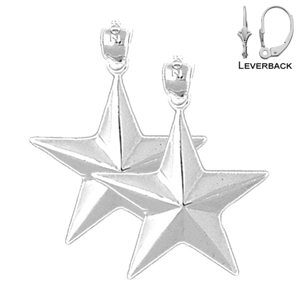 Sterling Silver 27mm Star Earrings (White or Yellow Gold Plated)