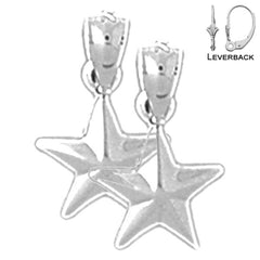 Sterling Silver 15mm Star Earrings (White or Yellow Gold Plated)