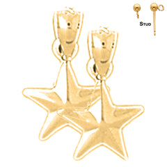 Sterling Silver 15mm Star Earrings (White or Yellow Gold Plated)