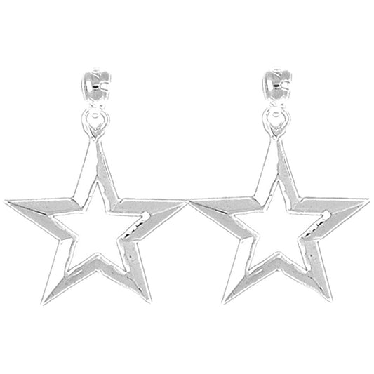 Sterling Silver 29mm Star Earrings