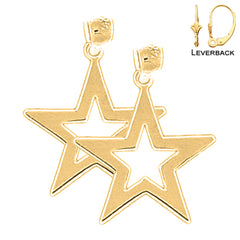 Sterling Silver 23mm Star Earrings (White or Yellow Gold Plated)