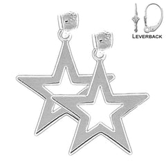 Sterling Silver 23mm Star Earrings (White or Yellow Gold Plated)