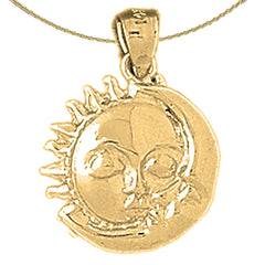 Sterling Silver Sun And Moon Pendant (Rhodium or Yellow Gold-plated)