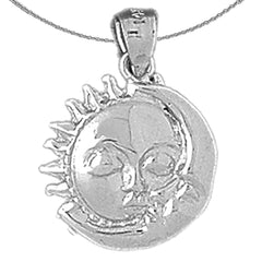 Sterling Silver Sun And Moon Pendant (Rhodium or Yellow Gold-plated)