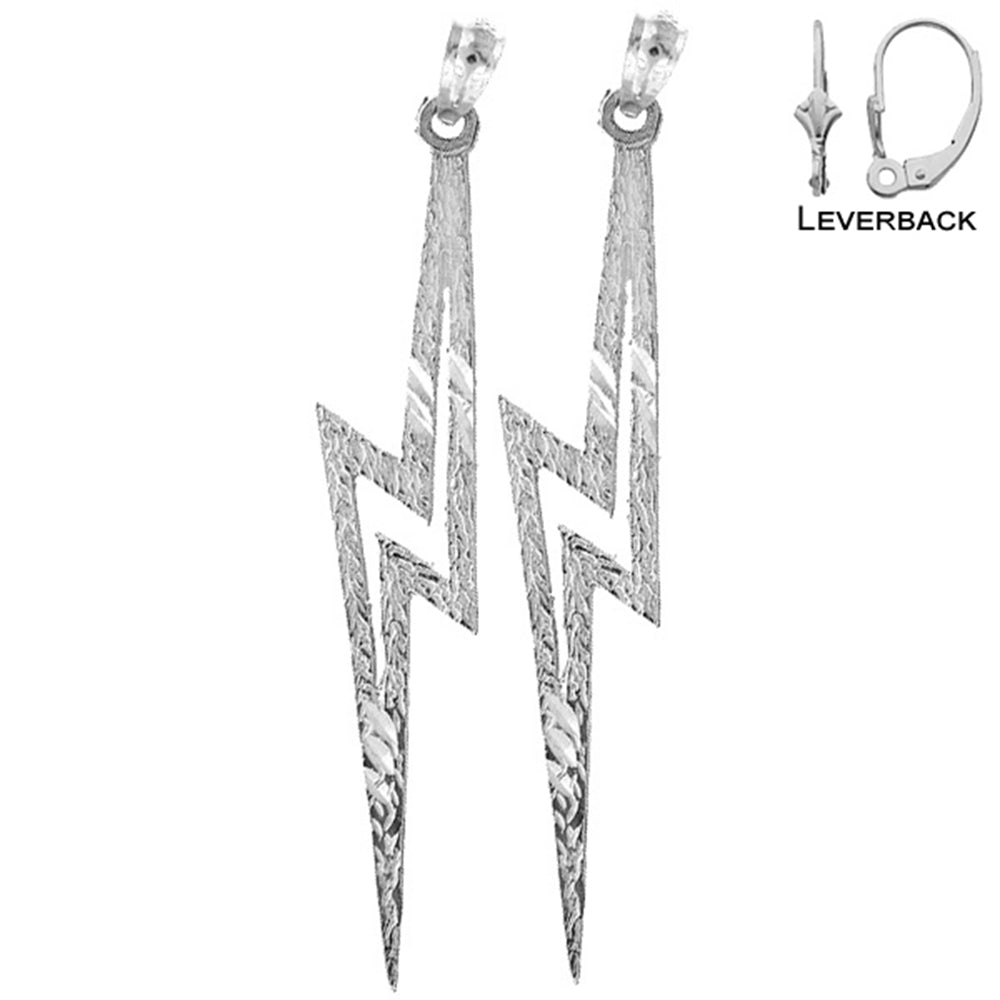 Sterling Silver 44mm Lightning Bolt Earrings (White or Yellow Gold Plated)