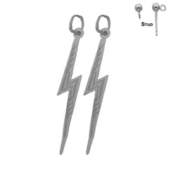 Sterling Silver 37mm Lightning Bolt Earrings (White or Yellow Gold Plated)