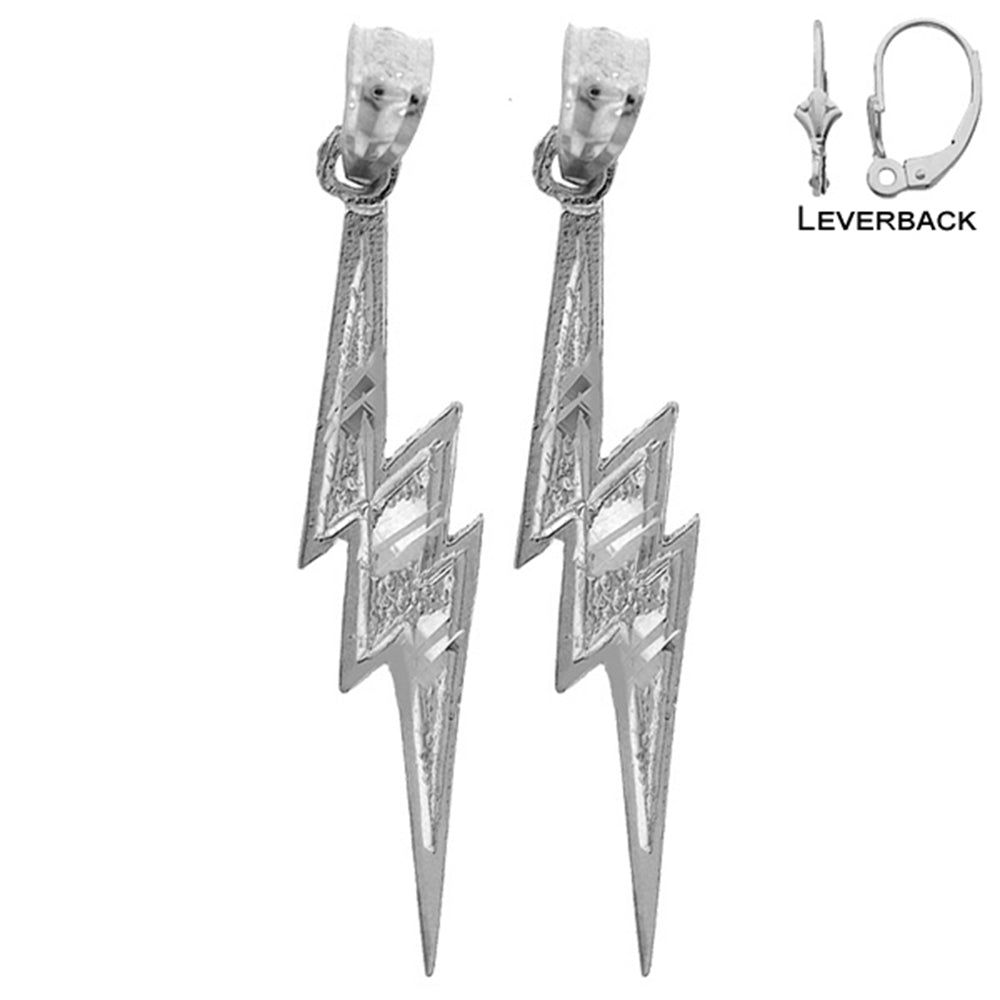 Sterling Silver 31mm Lightning Bolt Earrings (White or Yellow Gold Plated)