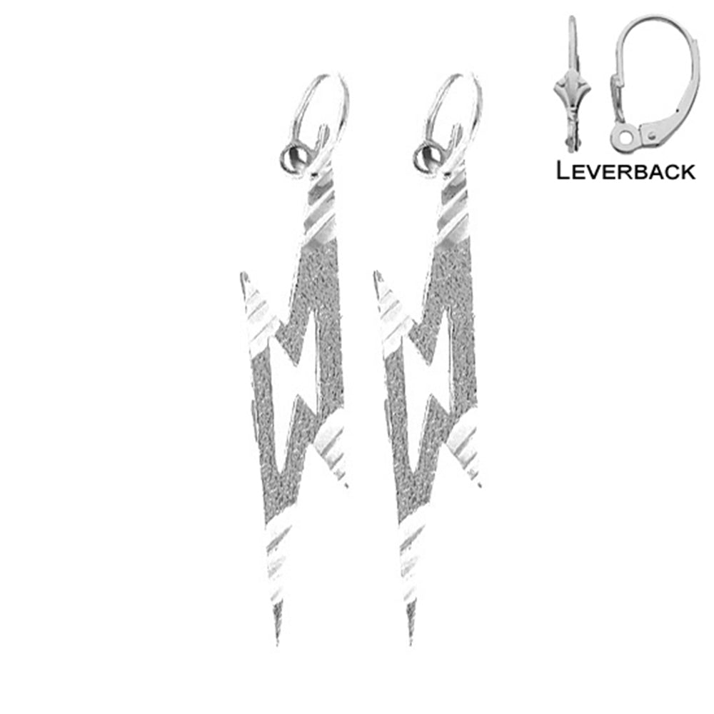 Sterling Silver 29mm Lightning Bolt Earrings (White or Yellow Gold Plated)