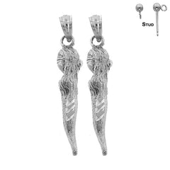 Sterling Silver 31mm Solid Italian Horn Earrings (White or Yellow Gold Plated)
