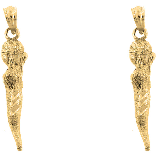 Yellow Gold-plated Silver 31mm Solid Italian Horn Earrings