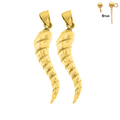 Sterling Silver 37mm Solid Italian Horn Earrings (White or Yellow Gold Plated)