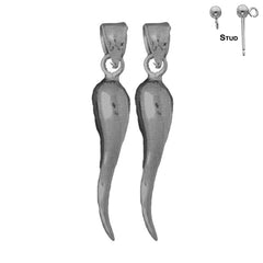 Sterling Silver 41mm Solid Italian Horn Earrings (White or Yellow Gold Plated)