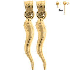 Sterling Silver 24mm Solid Italian Horn Earrings (White or Yellow Gold Plated)