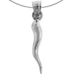 Sterling Silver Italian Horn (Solid) Pendant (Rhodium or Yellow Gold-plated)