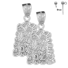 Sterling Silver 33mm "1/4 Oz" Nugget Earrings (White or Yellow Gold Plated)