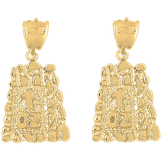 Yellow Gold-plated Silver 41mm "1 Oz" Nugget Earrings