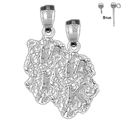 Sterling Silver 25mm "14K" Nugget Earrings (White or Yellow Gold Plated)