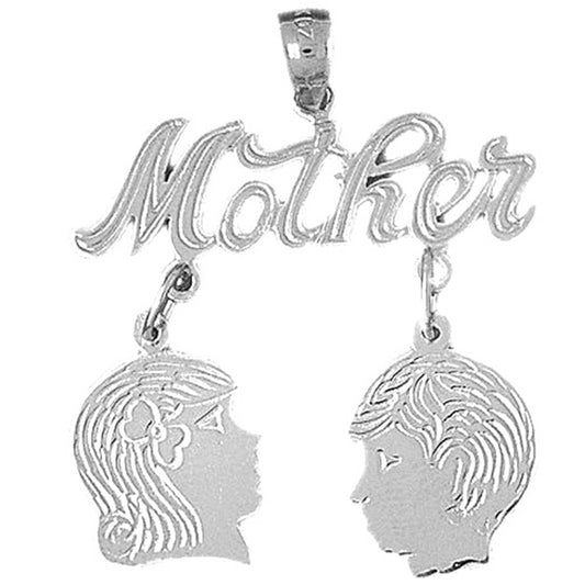 Sterling Silver Mother With Son And Daughter Pendant