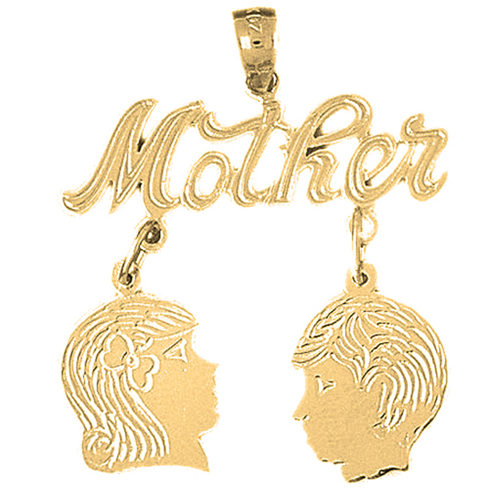 Yellow Gold-plated Silver Mother With Son And Daughter Pendant