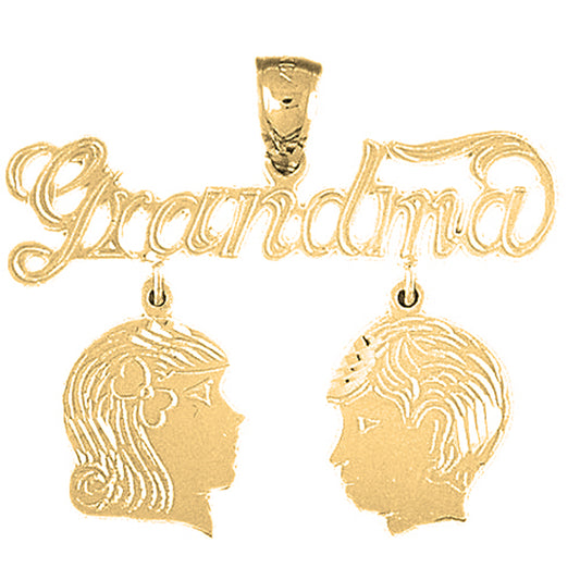 Yellow Gold-plated Silver Grandma With Son And Daughter Pendant