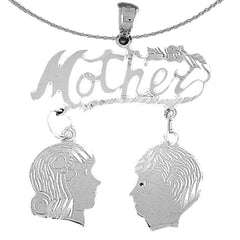 Sterling Silver Mother With Son And Daughter Pendant (Rhodium or Yellow Gold-plated)