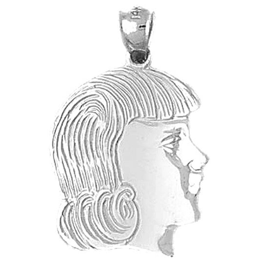 Sterling Silver Girl Head Pendant