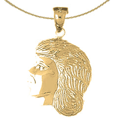 Sterling Silver Girl Head Pendant (Rhodium or Yellow Gold-plated)